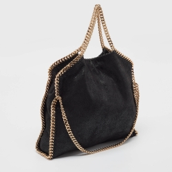 Pre Owned Stella McCartney Black Faux Leather Fold Over Falabella Tote