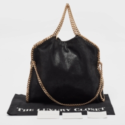 Pre Owned Stella McCartney Black Faux Leather Fold Over Falabella Tote
