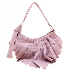Pre Owned Stella McCartney Pink Faux Suede Pleated Shoulder Bag
