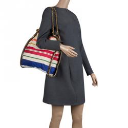 Pre Owned Stella McCartney Multicolor Striped Canvas Small Falabella Tote