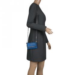 Stella McCartney Blue Faux Suede Falabella Phone Wallet On Chain