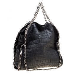 Pre Owned Stella McCartney Black Croc Embossed Faux Leather Small Falabella Tote