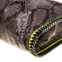 Stella McCartney Taupe/Neon Green Faux-Python Falabella Tote Bag