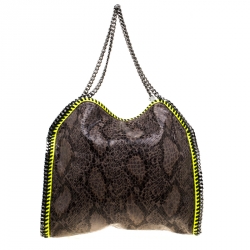 Stella McCartney Taupe/Neon Green Faux-Python Falabella Tote Bag