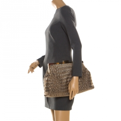 Stella McCartney Crocodile Print Canvas Oversized Clutch