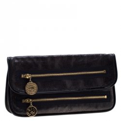 Pre Owned Stella McCartney Navy Blue Faux Leather Double Zip Clutch