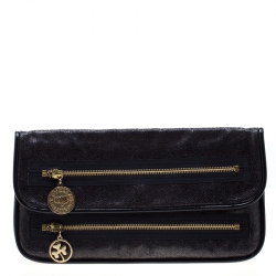 Pre Owned Stella McCartney Navy Blue Faux Leather Double Zip Clutch