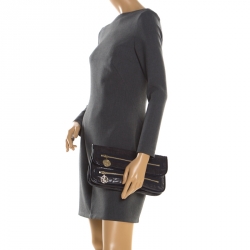 Pre Owned Stella McCartney Navy Blue Faux Leather Double Zip Clutch