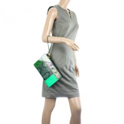 Pre Owned Stella McCartney Loretta ‘Waverly’ Exotic Skins Patchwork Green Clutch