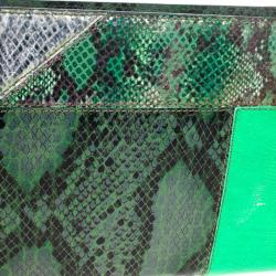 Pre Owned Stella McCartney Loretta ‘Waverly’ Exotic Skins Patchwork Green Clutch