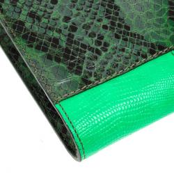Pre Owned Stella McCartney Loretta ‘Waverly’ Exotic Skins Patchwork Green Clutch
