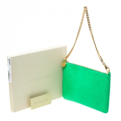 Stella McCartney Green Faux Alligator Chain Clutch