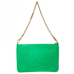 Stella McCartney Green Faux Alligator Chain Clutch
