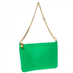 Stella McCartney Green Faux Alligator Chain Clutch