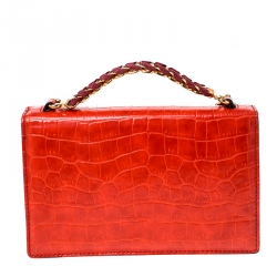 Pre Owned Stella McCartney Orange Embossed Crocodile Leather Clutch
