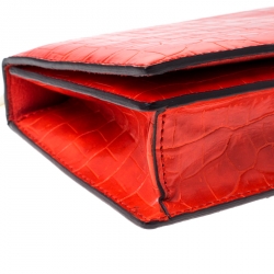 Pre Owned Stella McCartney Orange Embossed Crocodile Leather Clutch