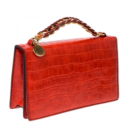 Pre Owned Stella McCartney Orange Embossed Crocodile Leather Clutch