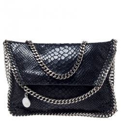 Stella McCartney Black Python Faux Leather Falabella Flap Bag    