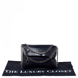 Stella McCartney Black Python Faux Leather Falabella Flap Bag    