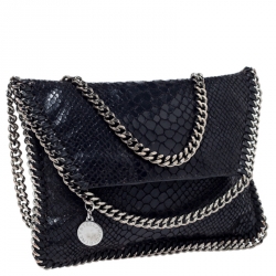 Stella McCartney Black Python Faux Leather Falabella Flap Bag    