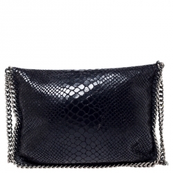 Stella McCartney Black Python Faux Leather Falabella Flap Bag    