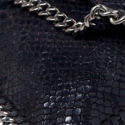 Stella McCartney Black Python Faux Leather Falabella Flap Bag    