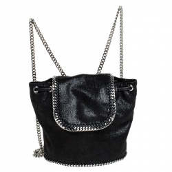 Pre Owned Stella McCartney Black Faux Leather Falabella Mini Backpack