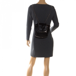 Pre Owned Stella McCartney Black Faux Leather Falabella Mini Backpack