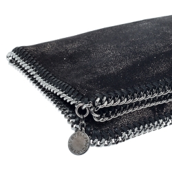 Pre Owned Stella McCartney Black Faux Leather Falabella Fold Over Clutch
