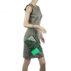 Pre Owned Stella McCartney Loretta 'Waverly' Exotic Skins Patchwork Green Clutch