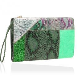 Pre Owned Stella McCartney Loretta 'Waverly' Exotic Skins Patchwork Green Clutch