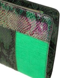 Pre Owned Stella McCartney Loretta 'Waverly' Exotic Skins Patchwork Green Clutch
