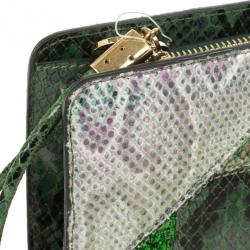 Pre Owned Stella McCartney Loretta 'Waverly' Exotic Skins Patchwork Green Clutch