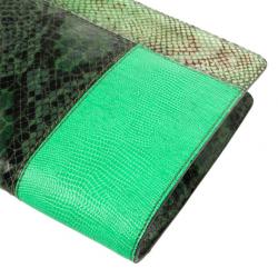 Pre Owned Stella McCartney Loretta 'Waverly' Exotic Skins Patchwork Green Clutch