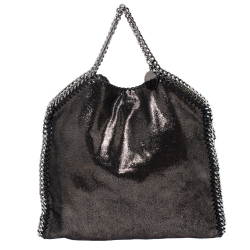Pre Owned Stella McCartney Metallic Black Faux Leather Falabella Tote