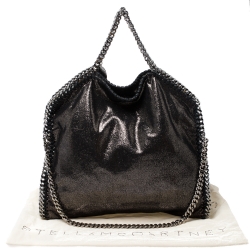 Pre Owned Stella McCartney Metallic Black Faux Leather Falabella Tote