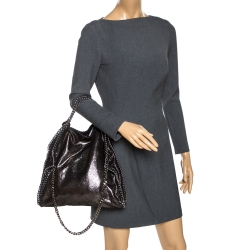 Pre Owned Stella McCartney Metallic Black Faux Leather Falabella Tote