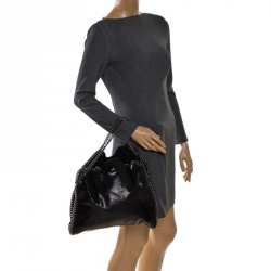 Stella McCartney Black Faux Python Embossed Leather Small Falabella Tote 