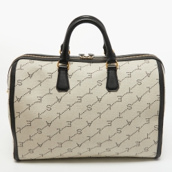 Stella McCartney Beige/Black Canvas and Faux Leather Boston Bag