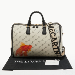Stella McCartney Beige/Black Canvas and Faux Leather Boston Bag