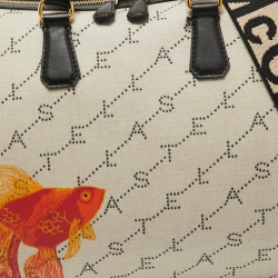 Stella McCartney Beige/Black Canvas and Faux Leather Boston Bag