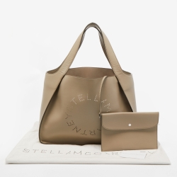 Pre Owned Stella McCartney Beige Faux Leather Perforated Logo Tote