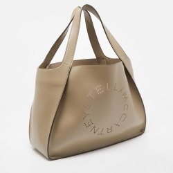 Pre Owned Stella McCartney Beige Faux Leather Perforated Logo Tote
