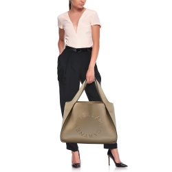 Pre Owned Stella McCartney Beige Faux Leather Perforated Logo Tote