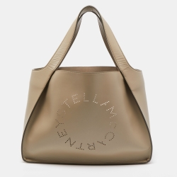 Pre Owned Stella McCartney Beige Faux Leather Perforated Logo Tote