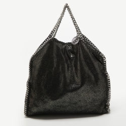 Pre Owned Stella McCartney Metallic Black Faux Leather Small Falabella Tote