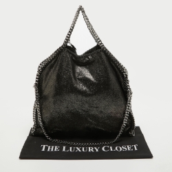 Pre Owned Stella McCartney Metallic Black Faux Leather Small Falabella Tote