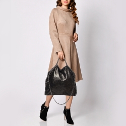 Pre Owned Stella McCartney Metallic Black Faux Leather Small Falabella Tote