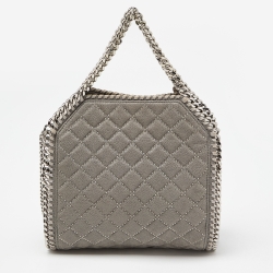 Pre Owned Stella McCartney Grey Quilted Faux Suede Mini Falabella Tote