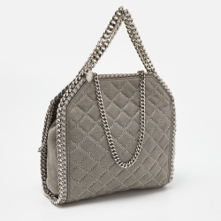Pre Owned Stella McCartney Grey Quilted Faux Suede Mini Falabella Tote